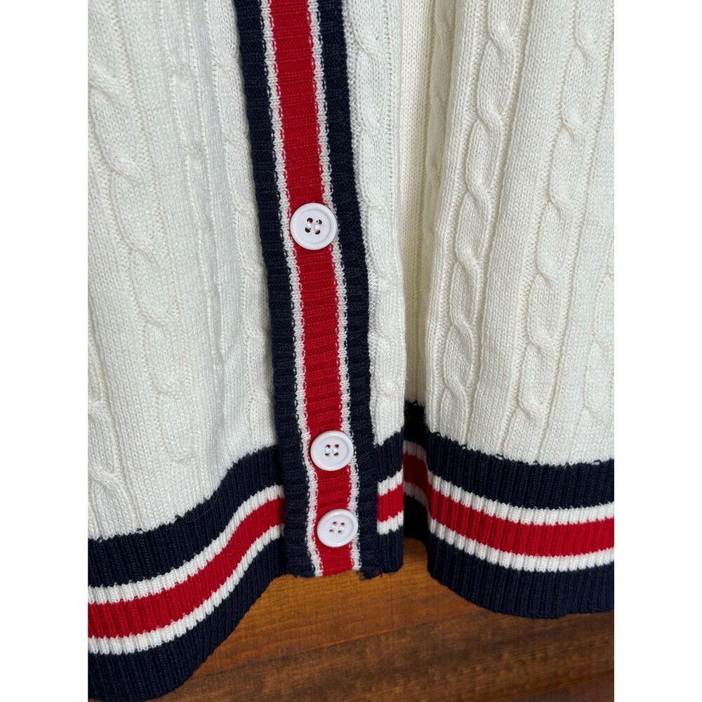 Vintage 90s Ivory Cable Knit Cardigan Sweater XL Preppy Coastal Style XL - Picture 4 of 9